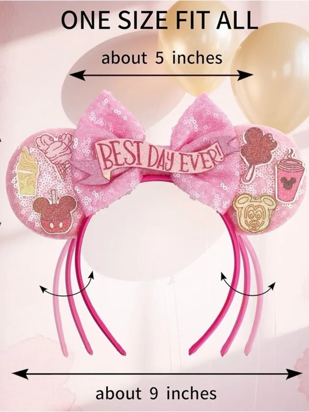 Pink Sequin Kids “Mickey Mouse” Ear Headband with 'Best Day Ever' Banner